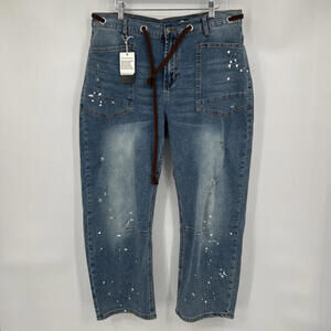 Women's New with Tags Distressed Belted Blue Jeans Large